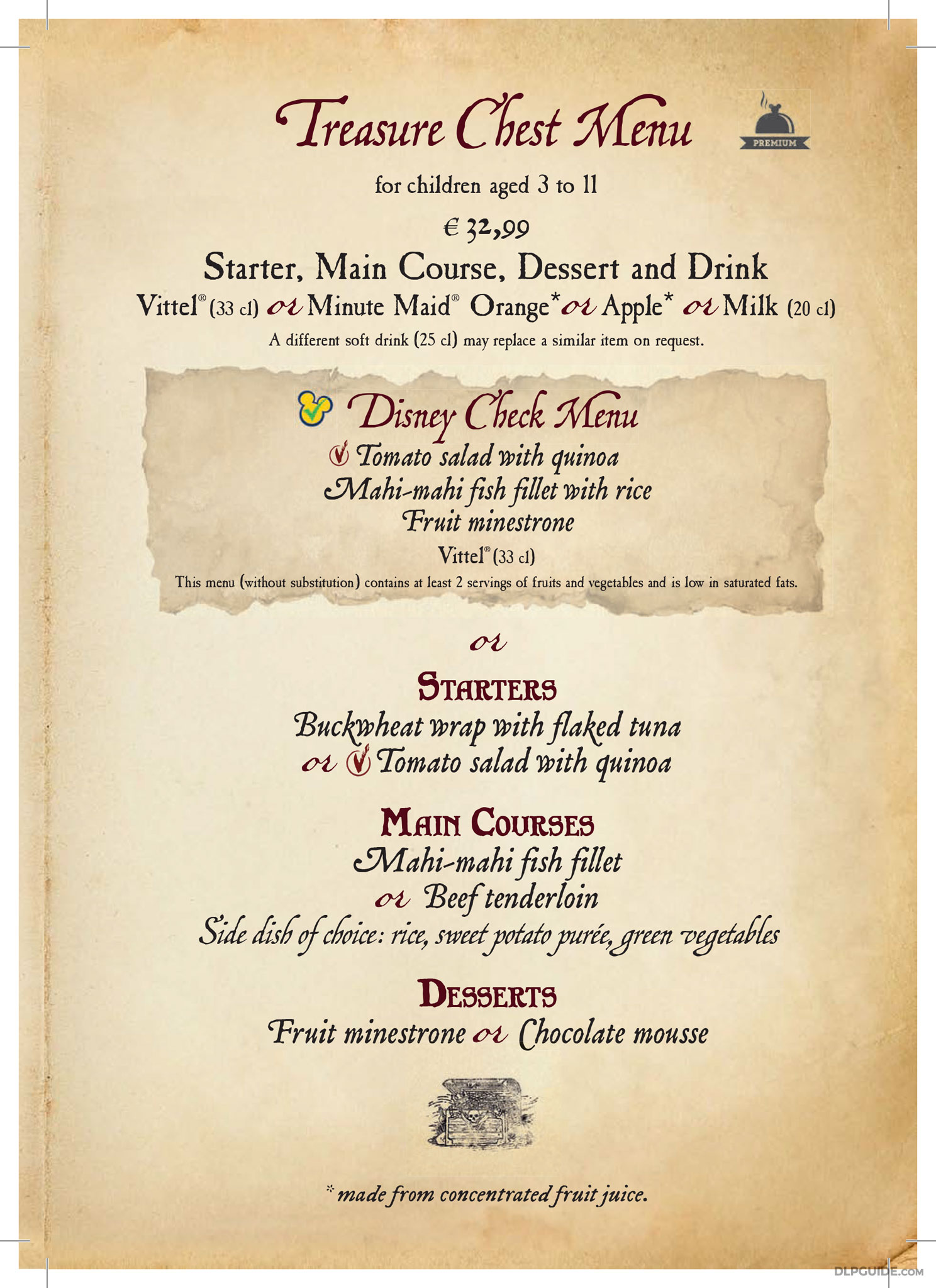 Captain Jack's Restaurant des Pirates menu — DLP Guide • Disneyland