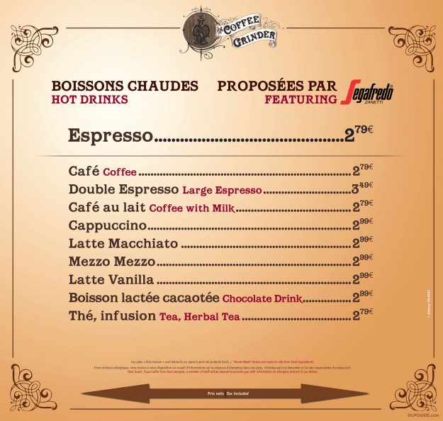 The Coffee Grinder menu — DLP Guide • Disneyland Paris Restaurants
