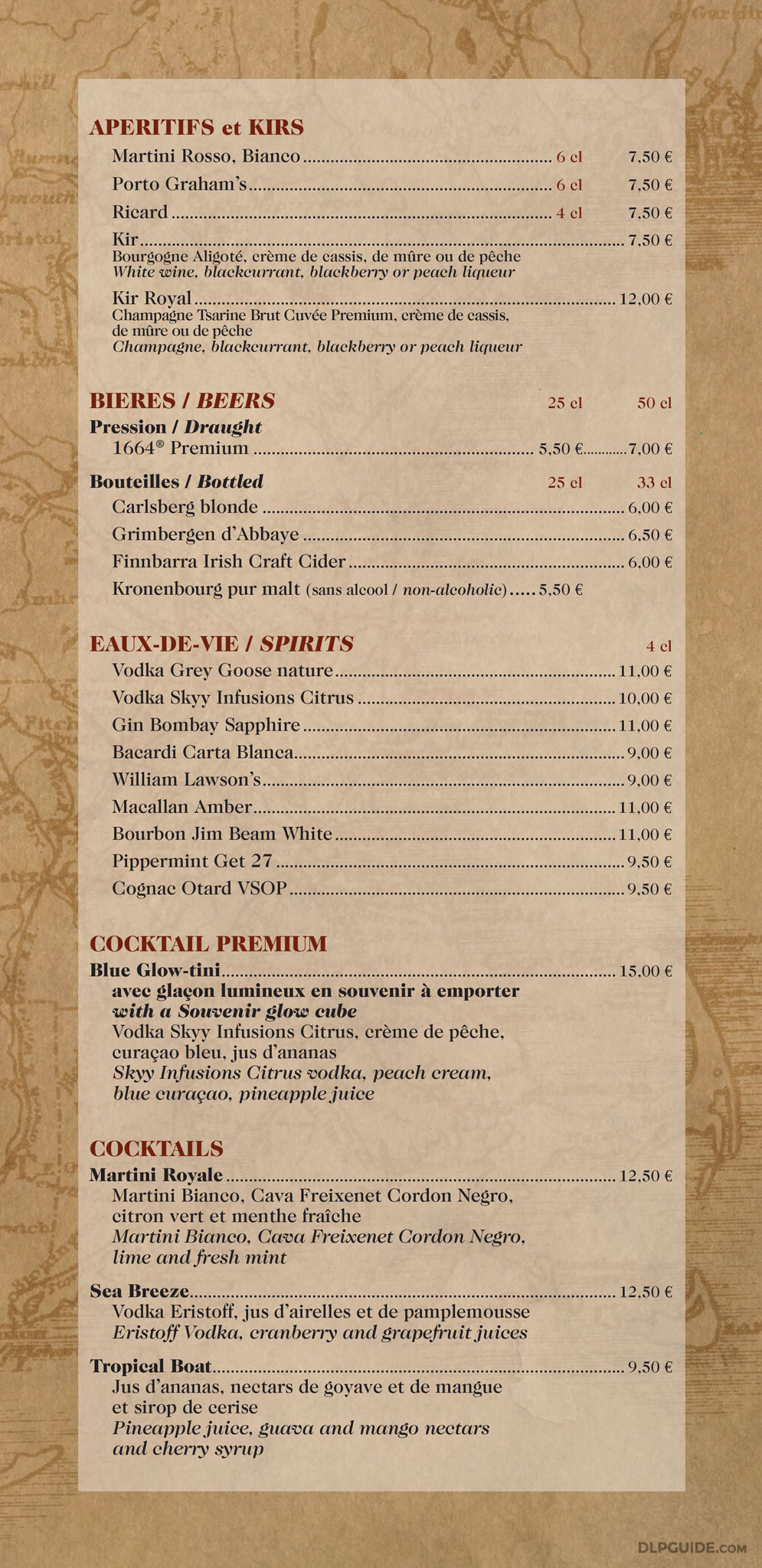Cape Cod menu — DLP Guide • Disneyland Paris Restaurants, Dining