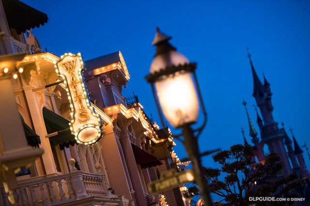 Main Street, U.S.A. at night at Disneyland Paris