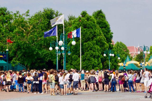 French and European flags at Disneyland Paris entrance