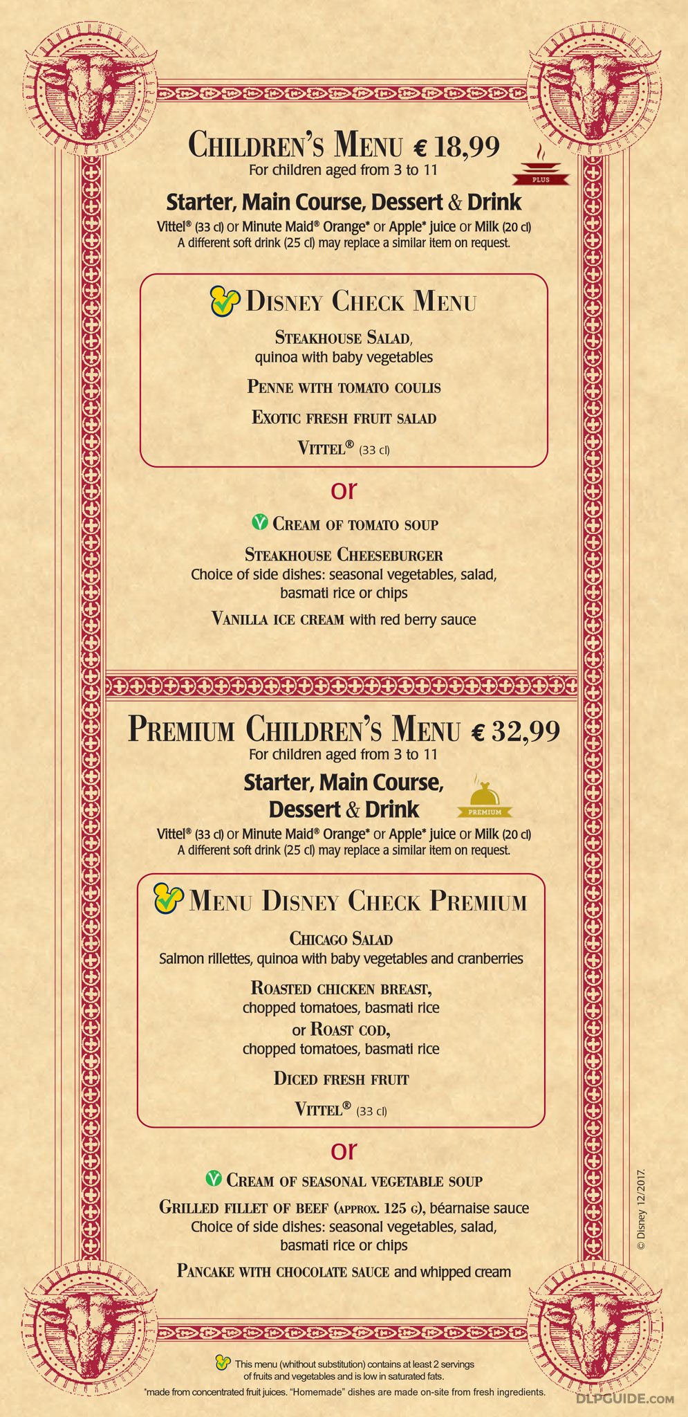 The Steakhouse menu — DLP Guide • Disneyland Paris Restaurants, Dining