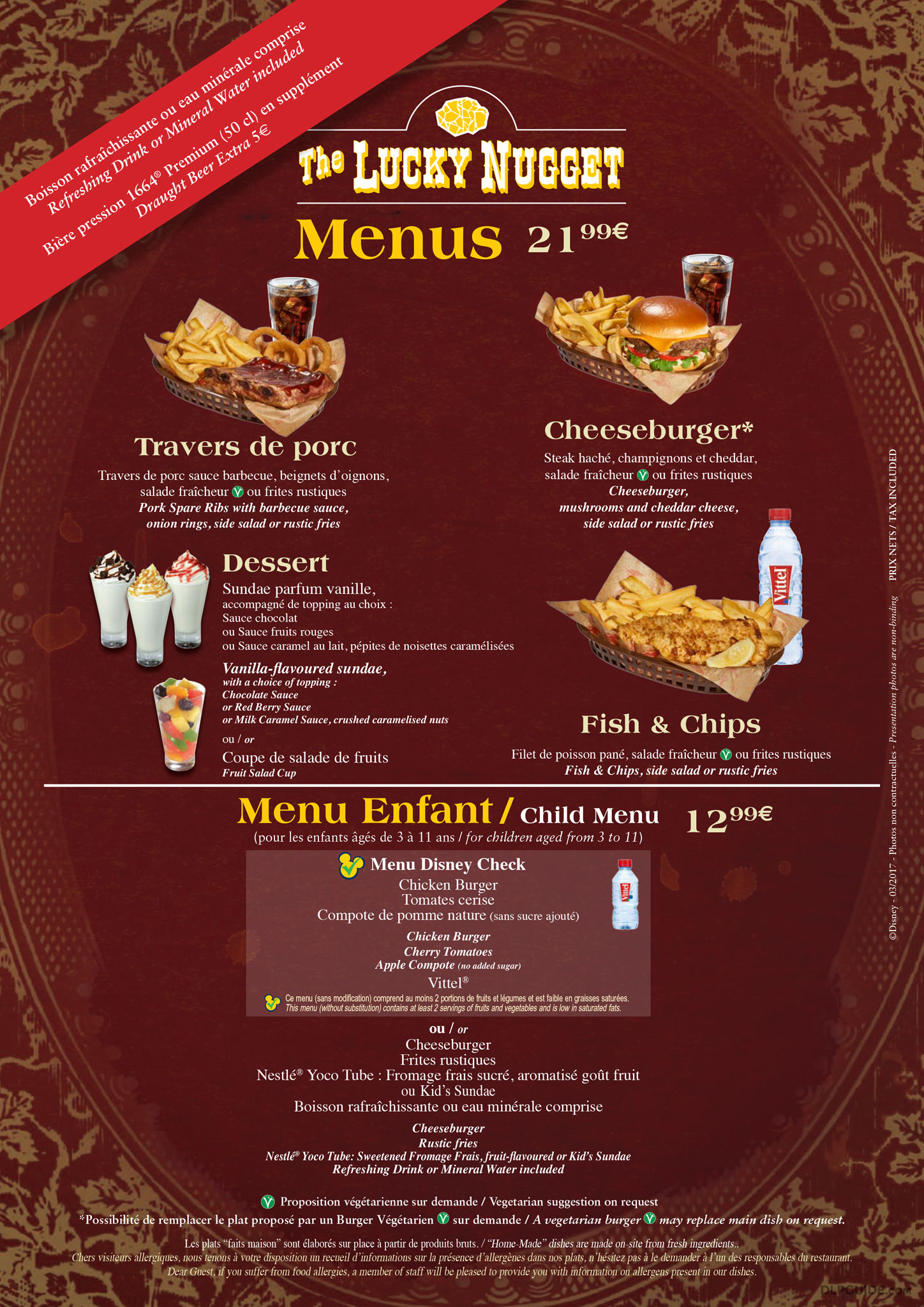The Lucky Nugget Saloon menu — DLP Guide • Disneyland Paris Restaurants
