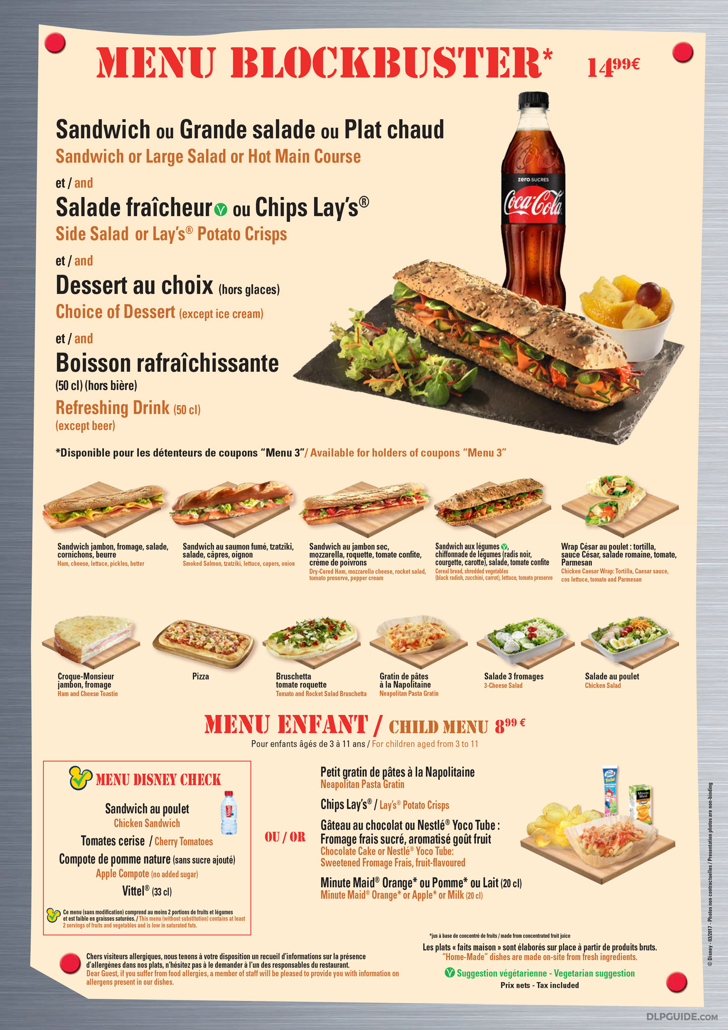 Disney Blockbuster Caf  menu   DLP Guide  Disneyland 